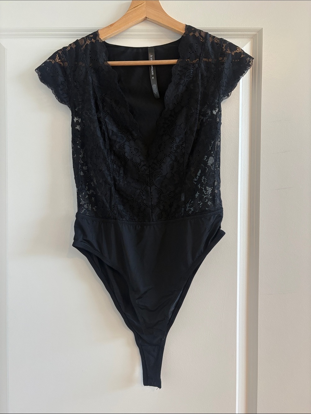 Anthropologie Black Lace V-Neck Bodysuit - Women Tops